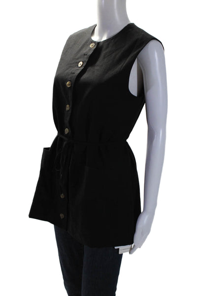 Commense Womens Slim Fit Button Down Long Vest Black Size Large