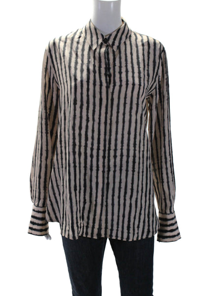 Altuzarra Womens Button Up Long Sleeve Collared Striped Silk Shirt Brown IT 38