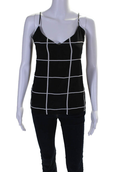 L'Agence Womens Silk Grid Print V-Neck Pullover Tank Top Blouse Black Size M