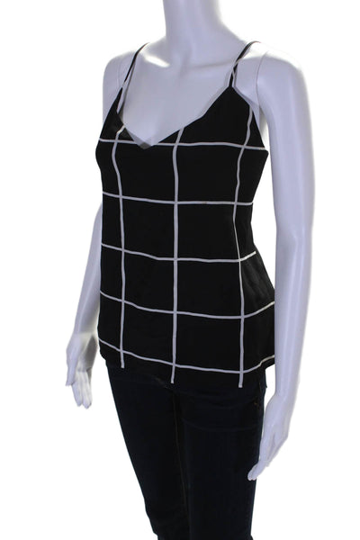 L'Agence Womens Silk Grid Print V-Neck Pullover Tank Top Blouse Black Size M