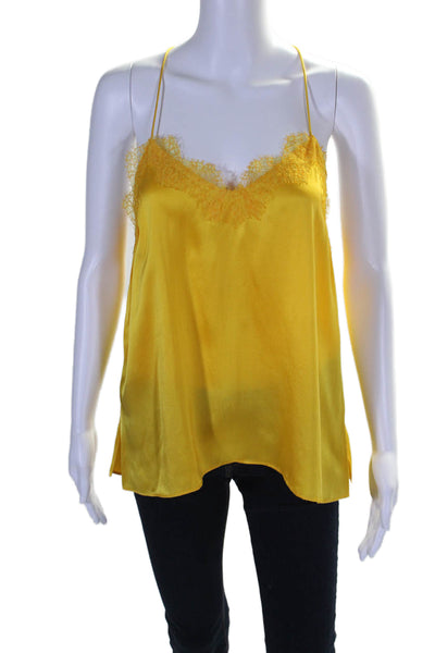 Cami Womens Silk Lace Trim V-Neck Pullover Tank Top Blouse Yellow Size M