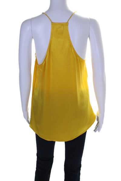 Cami Womens Silk Lace Trim V-Neck Pullover Tank Top Blouse Yellow Size M