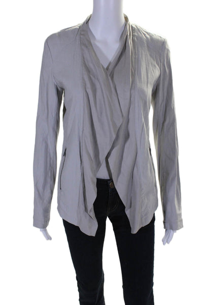 Pure DKNY Womens Linen Draped Two Pocket Zip Up Jacket Size Gray Size S