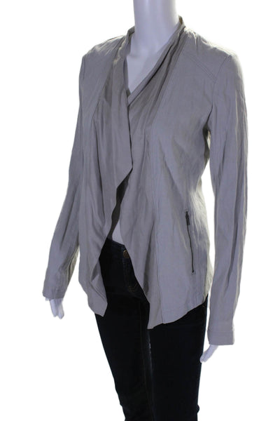 Pure DKNY Womens Linen Draped Two Pocket Zip Up Jacket Size Gray Size S