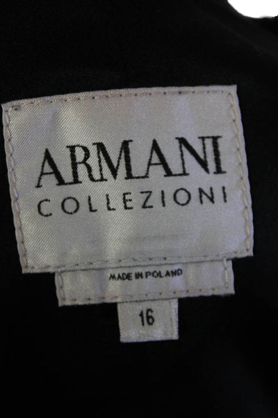 Armani Collezioni Womens Leather Button Down Crew Neck Jacket Black Size 16