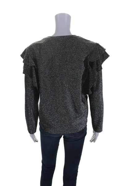 Rebecca Minkoff Womens Metallic Glitter Ruffled Blouse Top Pewter Silver Size XS