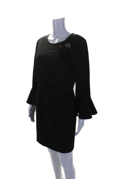 Cinq à Sept Womens Black Crew Neck Embellished Long Sleeve Shift Dress Size 12