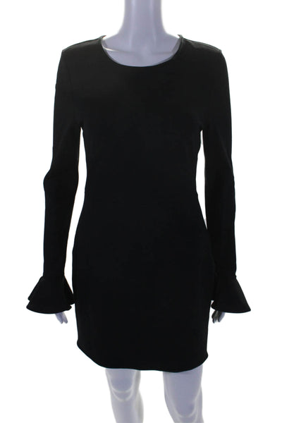 Black Halo Womens Black Crew Neck Zip Back Long Sleeve Bodycon Dress Size 10