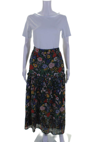 Banjanan Womens Black Cotton Floral Print Tiered Maxi Skirt Size 20