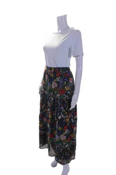 Banjanan Womens Black Cotton Floral Print Tiered Maxi Skirt Size 20