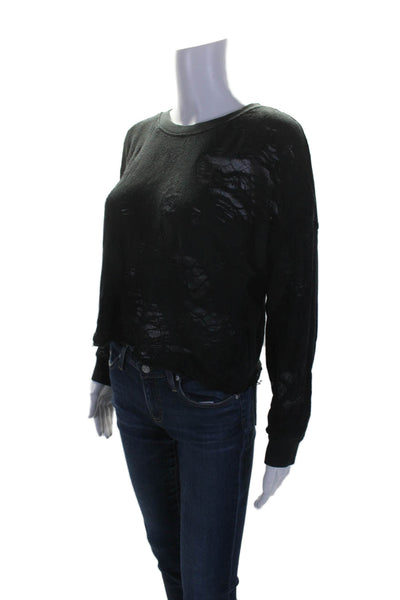 IRO Jeans Womens Black Cotton Distress Crew Neck Long Sleeve Sweatshirt Size S