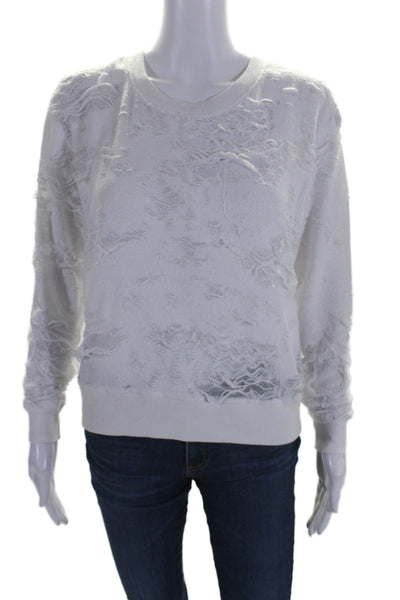 six/fifty Womens White Distress Crew Neck Long Sleeve Pullover Sweatshirt Size M