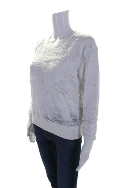 six/fifty Womens White Distress Crew Neck Long Sleeve Pullover Sweatshirt Size M