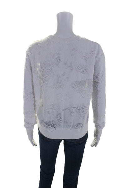 six/fifty Womens White Distress Crew Neck Long Sleeve Pullover Sweatshirt Size M