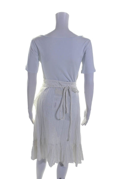 9 Seed Womens Cotton White Ruffle Detail Hi-Low Wrap Skirt Size S