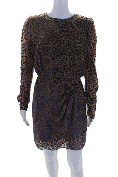 The Kooples Womens Brown Navy Velvet Printed Crew Neck Shift Dress Size M