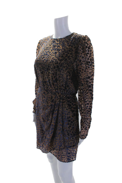 The Kooples Womens Brown Navy Velvet Printed Crew Neck Shift Dress Size M