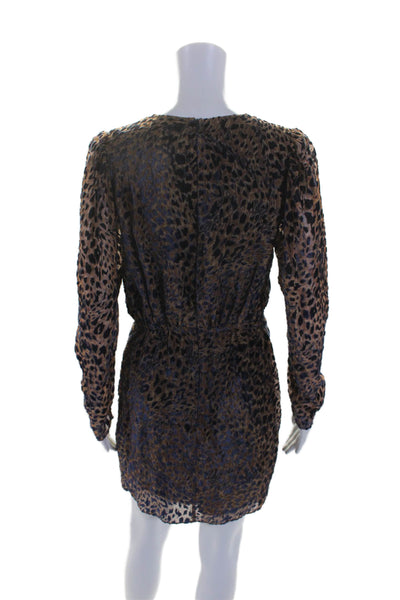 The Kooples Womens Brown Navy Velvet Printed Crew Neck Shift Dress Size M