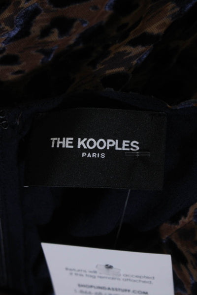 The Kooples Womens Brown Navy Velvet Printed Crew Neck Shift Dress Size M