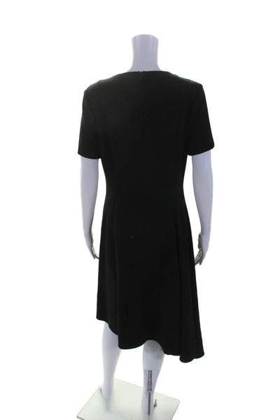 Black Halo Womens Black Crew Neck Zip Back Short Sleeve Shift Dress Size M