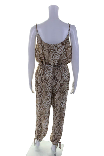 Dress Forum Womens Brown Snakeskin Print V-Neck Slit Cuff Ankle Jumpsuit Size L