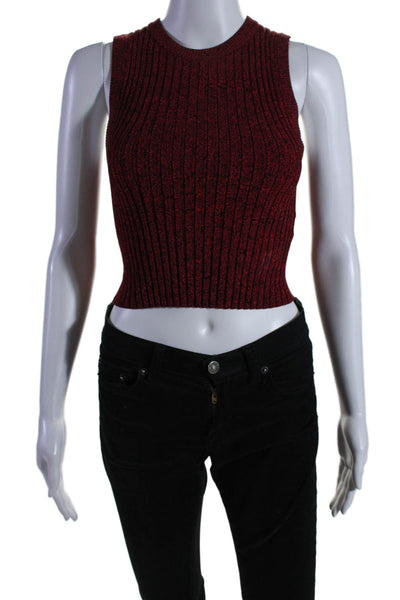 A.L.C. Womens Stretch Knit Ribbed Round Neck Sleeveless Top Red Size XS