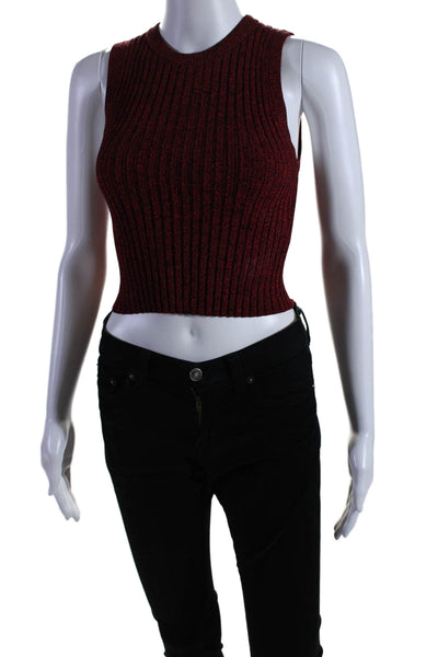 A.L.C. Womens Stretch Knit Ribbed Round Neck Sleeveless Top Red Size XS