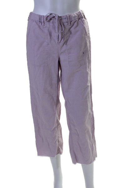 G1 Good Women's Drawstring Waist Pockets Straight Leg Linen Pants Purple Size 0