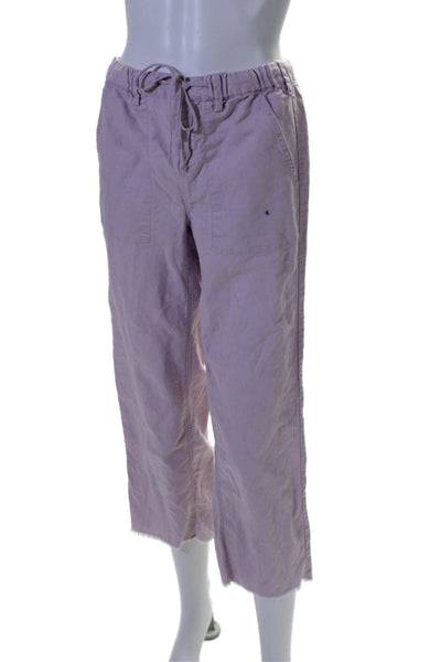 G1 Good Women's Drawstring Waist Pockets Straight Leg Linen Pants Purple Size 0