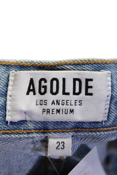 Agolde Womens Button Fly High Rise Distressed Straight Leg Jeans Blue Size 23