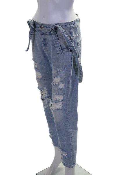 Hidden Jeans Womens Zipper Fly Distressed Overalls Jeans Blue Denim Size 24