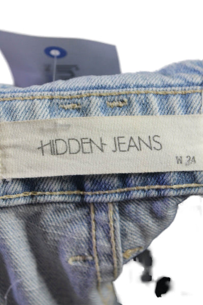 Hidden Jeans Womens Zipper Fly Distressed Overalls Jeans Blue Denim Size 24