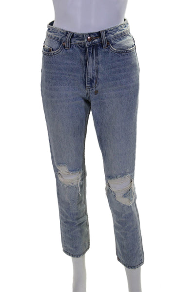 Ksubi Womens Zipper Fly Light Wash Distressed Straight Leg Jeans Blue Size 24