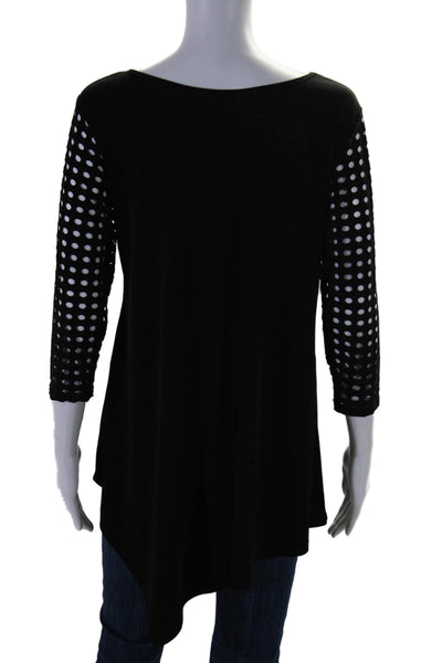 Clara Sun Woo Womens Open Knit Sleeves Pullover Blouse Black Size Small