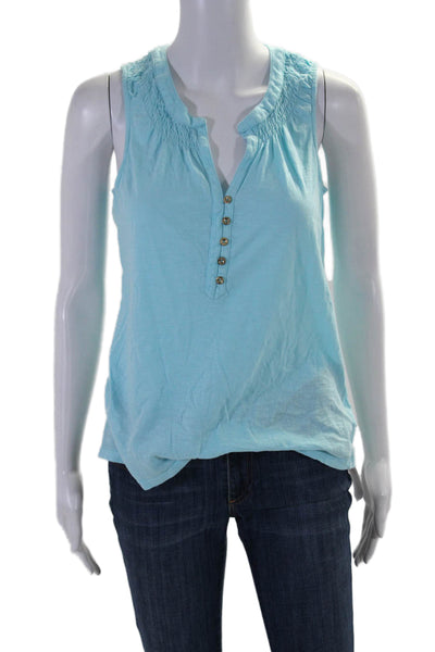 Lilly Pulitzer  Womens Half Button Down Tank Top Sky Blue Cotton Size Medium