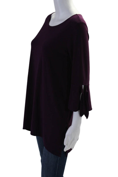 Clara Sun Woo Womens Tie Long Flare Sleeves Blouse Eggplant Purple Size Small