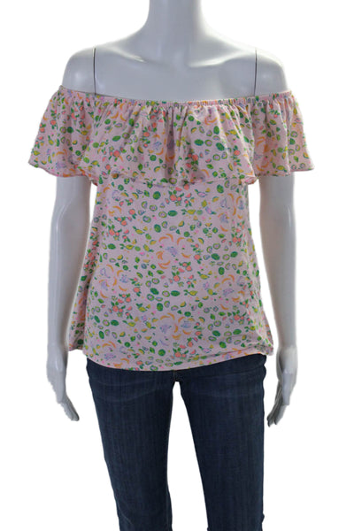 Lilly Pulitzer Womens Fruit Print Off The Shoulder Blouse Pink Size Medium