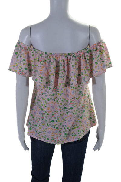 Lilly Pulitzer Womens Fruit Print Off The Shoulder Blouse Pink Size Medium