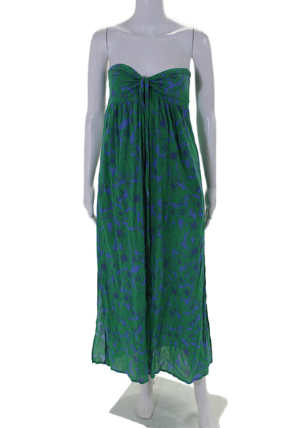 Xirena Womens Fit To Flare Floral Print Long Dress Blue Green Size XS