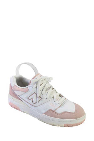 New Balance Womens White Pink Suede Low Top Athletic Sneakers Shoes Size 10.5