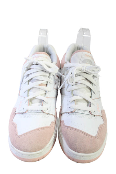 New Balance Womens White Pink Suede Low Top Athletic Sneakers Shoes Size 10.5