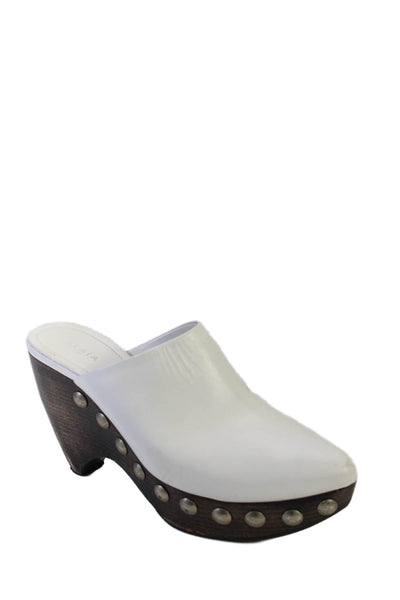 Alaia Womens White Leather Studded Pointed Toe Wooden Mules Shoes Size 11