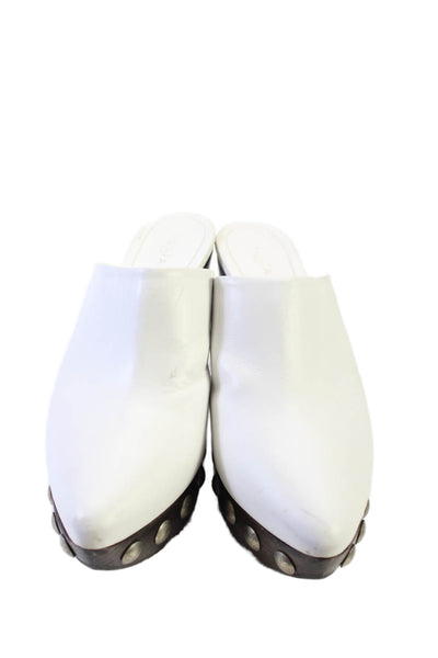 Alaia Womens White Leather Studded Pointed Toe Wooden Mules Shoes Size 11