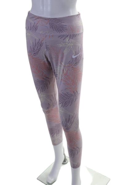 Nike Womens Tapered Leg High Waisted Floral Print Leggings Purple Size Large