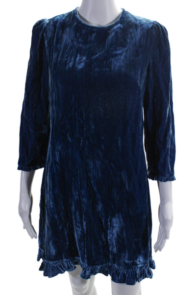 Shoshanna Womens Long Sleeve Back Zip Mid Calf Dress Velvet Blue Size 6