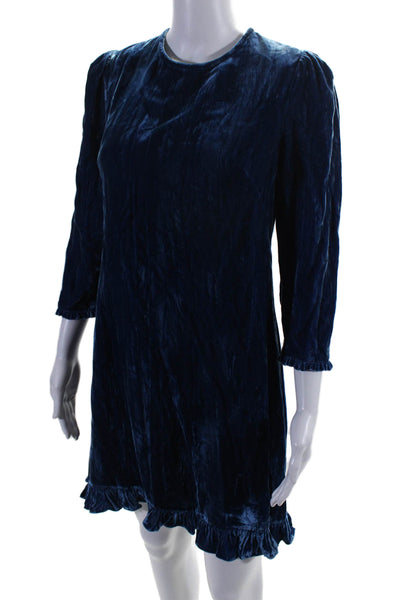 Shoshanna Womens Long Sleeve Back Zip Mid Calf Dress Velvet Blue Size 6