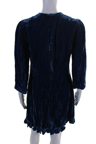 Shoshanna Womens Long Sleeve Back Zip Mid Calf Dress Velvet Blue Size 6