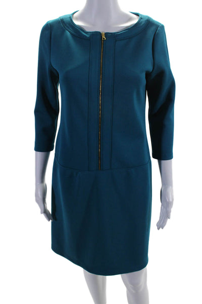 Phoebe Couture Womens Front Zip Long Sleeve Mid Calf Dress Blue Size 6