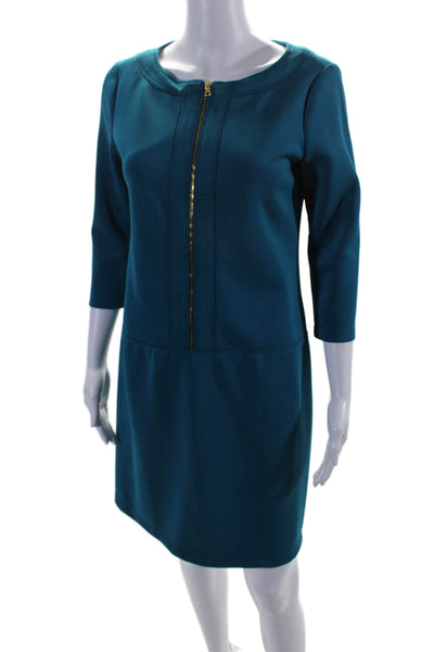 Phoebe Couture Womens Front Zip Long Sleeve Mid Calf Dress Blue Size 6