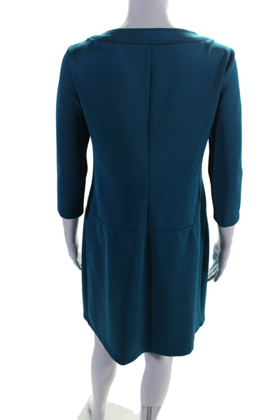 Phoebe Couture Womens Front Zip Long Sleeve Mid Calf Dress Blue Size 6